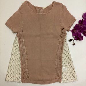 Anthropologie Knit Top with Lace Detail